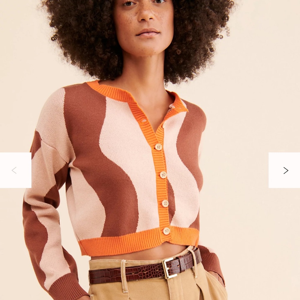 Chic Brown and Cream Cardigan with Orange Trim